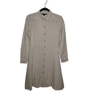 Boston Proper Linen Shirt Dress Small Beige Oatmeal Button Front Collared Safari